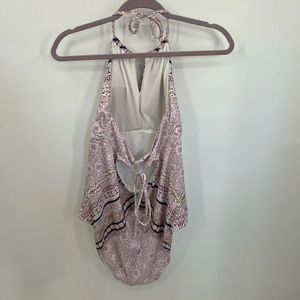 Athleta Aqualuxe print high neck keyhole swimsuit